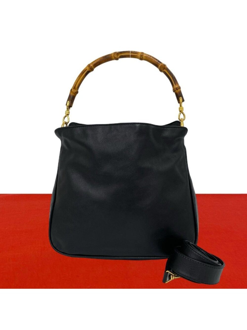 Gucci Vintage Bamboo Leather 2-Way Shoulder Bag Black